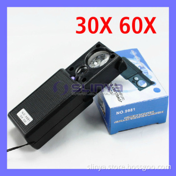 30X 60X Pull-Type Magnifier UV LED Currency Detect Jewelry Identify Loup Glass (9881)